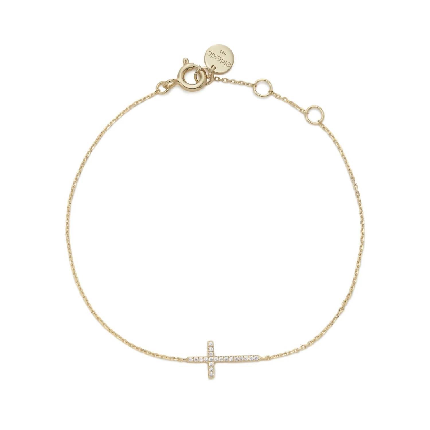 New Eklexic Women's Horizontal Cubic Zirconia Cross Bracelet In 14k Gold Plated